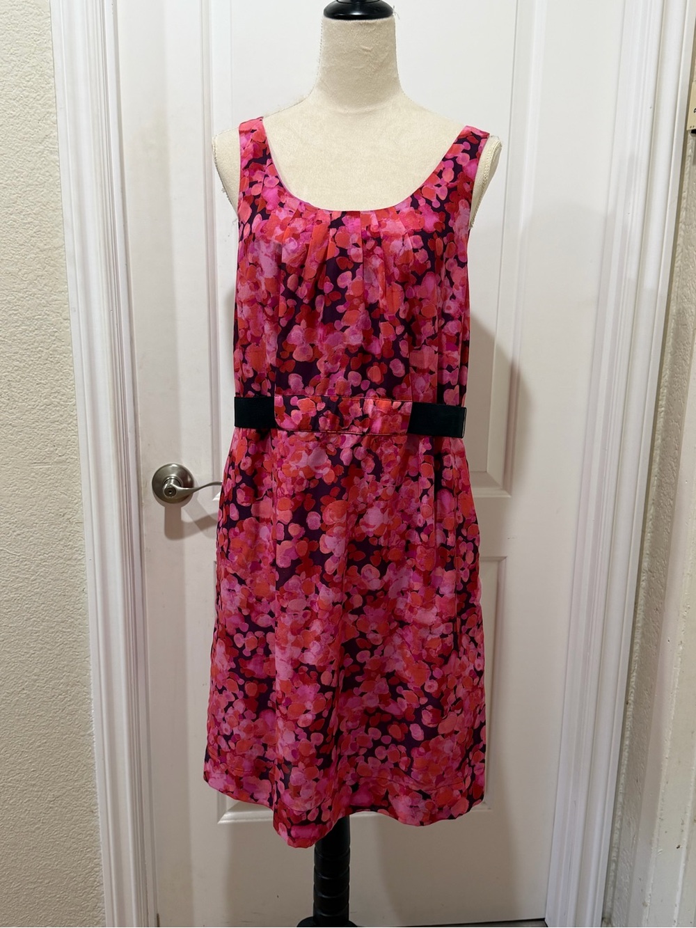 NWT Ann Taylor Loft Dress Sz 12 Red Purple Watercolor Sleeveless Sheath Lined